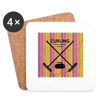cadeau de curling vintage rétro pour le curling - Dessous de verre (lot de 4) - blanc - Devant