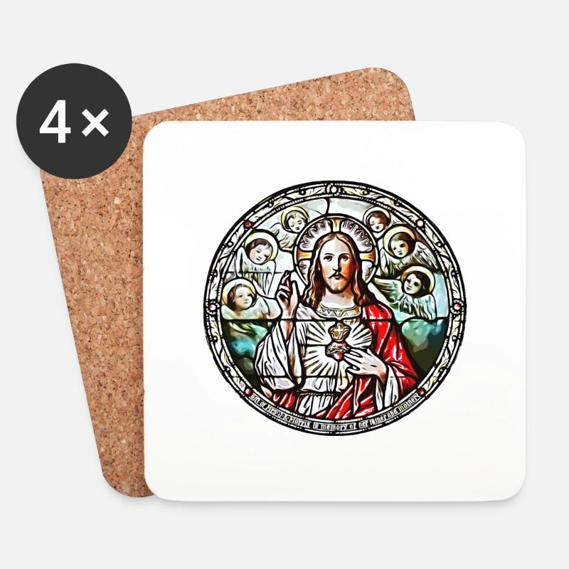 HEILIGSTES HERZ JESU - Untersetzer (4er-Set) - Weiß