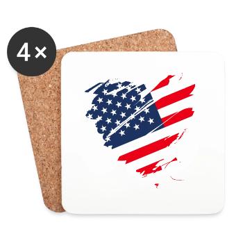 USA Amérique Flag Grunge Heart Stars and Stripes - Dessous de verre (lot de 4) - blanc - Devant