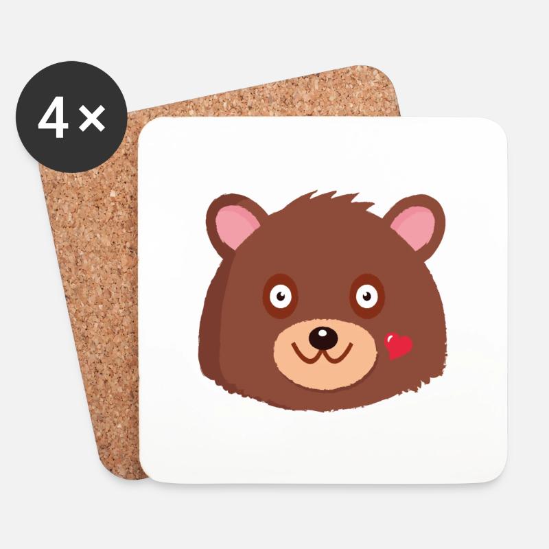 HEART BEAR - Wildes Bärentier - Untersetzer (4er-Set) - Weiß