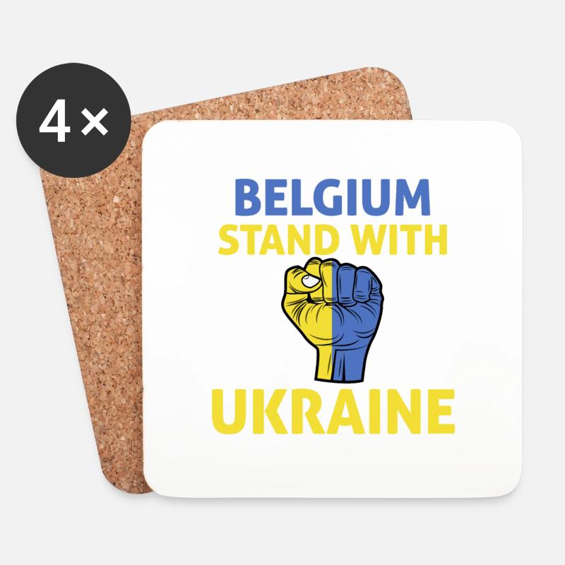 Belgien Ukraine - Ich unterstütze die Ukraine - Untersetzer (4er-Set) - Weiß