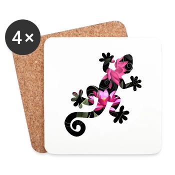Lézard aux fleurs - Dessous de verre (lot de 4) - blanc - Devant