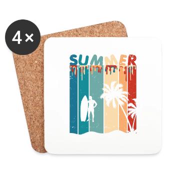 Été Été Palmiers Surf Rétro Vintage - Dessous de verre (lot de 4) - blanc - Devant