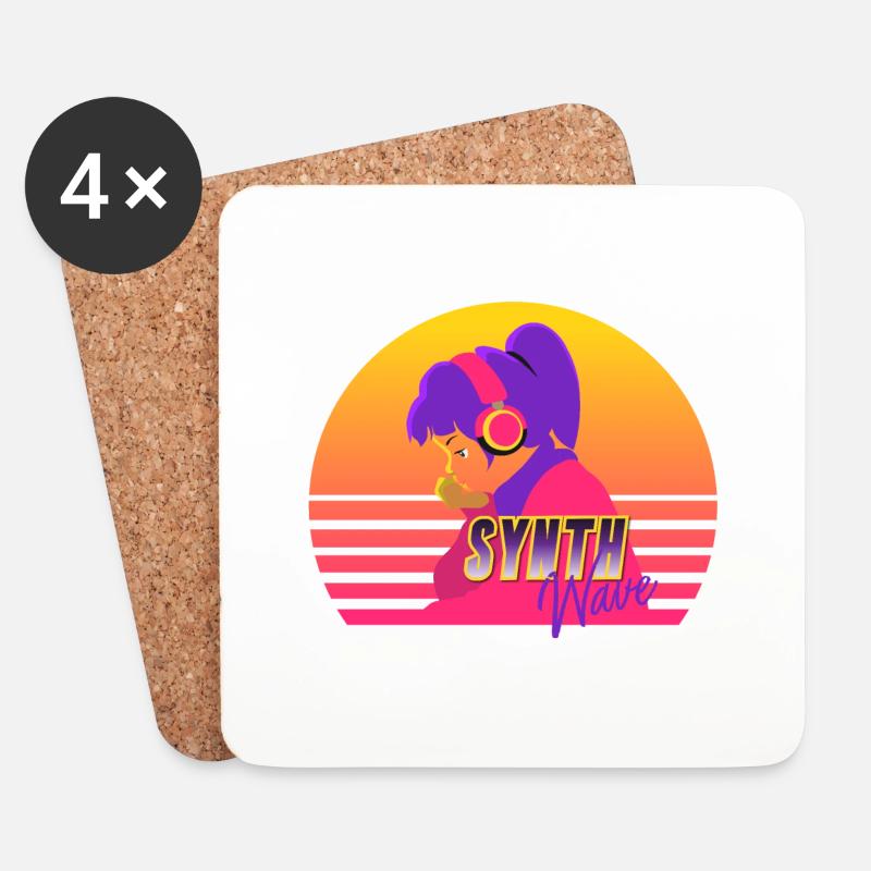 Synthwave Girl - Untersetzer (4er-Set) - Weiß