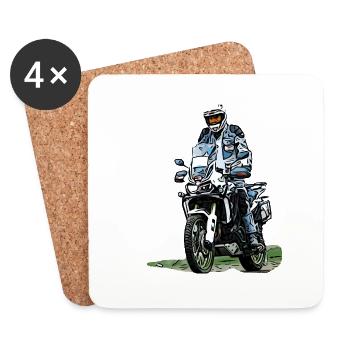 Adventure Biker - stehender Motorradfahrer - Untersetzer (4er-Set) - Weiß - Vorne
