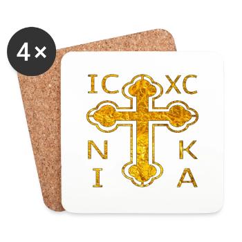 Gold Kreuz IC XC NIKA - Sieg Sieger Schutz Glaube - Untersetzer (4er-Set) - Weiß - Vorne