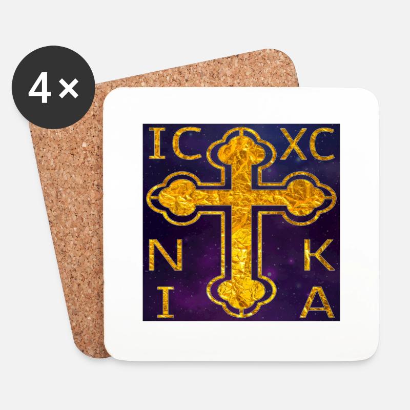 Gold Kreuz IC XC NIKA Universum - Untersetzer (4er-Set) - Weiß