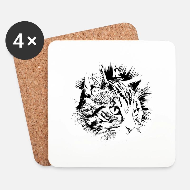 Katze - Untersetzer (4er-Set) - Weiß