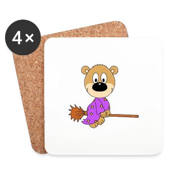 TEDDYBÄR - BÄR - HEXE - HEXENBESEN - KIND - BABY - Untersetzer (4er-Set) - Weiß - Vorne