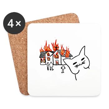 CAT BURNING A CHURCH - Coasters (set of 4) - white - Front