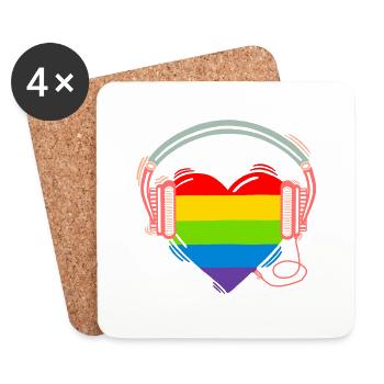 Regenbogenherz mit Kopfhörer cool Street Art - Untersetzer (4er-Set) - Weiß - Vorne