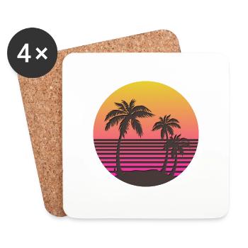 Synthwave Soleil et Palmiers - Dessous de verre (lot de 4) - blanc - Devant