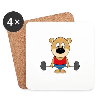 TEDDY - GEWICHTHEBER - FITNESS - SPORT - BÄR - Untersetzer (4er-Set) - Weiß - Vorne