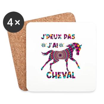 j'peux pas j'ai cheval T shirt équitation - Dessous de verre (lot de 4) - blanc - Devant
