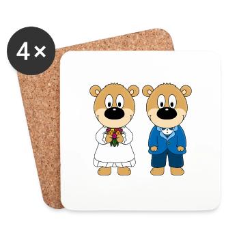HOCHZEIT - HEIRATEN - LIEBE - BRAUTPAAR - TEDDYS - Untersetzer (4er-Set) - Weiß - Vorne