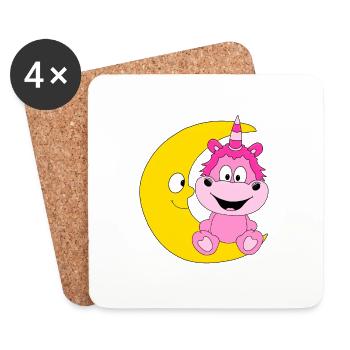 EINHORN - MOND - KIND - BABY - Untersetzer (4er-Set) - Weiß - Vorne