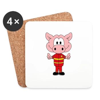 FEUERWEHR - SCHWEIN - TIER - KIND - BABY - Untersetzer (4er-Set) - Weiß - Vorne