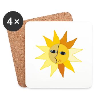 Sun Rays Moon Face Moment Happiness hygge - Coasters (set of 4) - white - Front