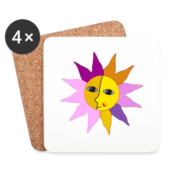 Sun Rays Moon Face Moment Happiness hygge - Coasters (set of 4) - white - Front