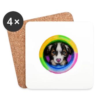 Regenbogen Hund Australian Shepherd - Untersetzer (4er-Set) - Weiß - Vorne