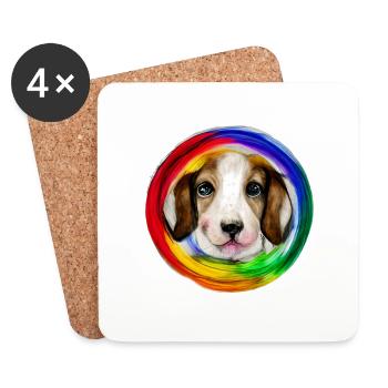 Regenbogen Hund Basset Hound - Untersetzer (4er-Set) - Weiß - Vorne