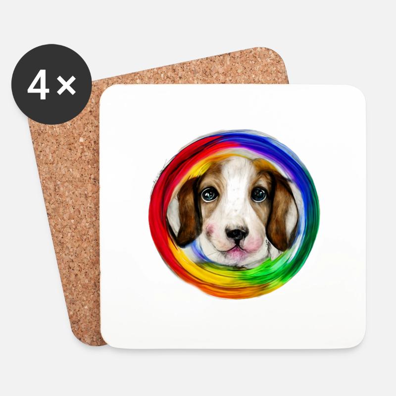 Regenbogen Hund Basset Hound - Untersetzer (4er-Set) - Weiß