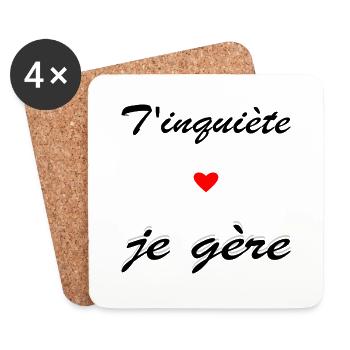 T'inquiète, je gère avec un petit coeur rouge - Dessous de verre (lot de 4) - blanc - Devant