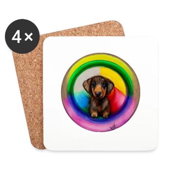 Dackel im Regenbogendesign - Untersetzer (4er-Set) - Weiß - Vorne