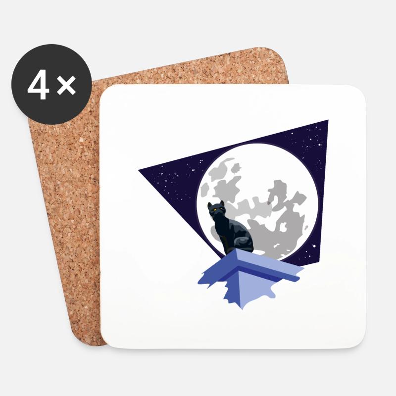 Schwarze Katze unter dem Mond - Untersetzer (4er-Set) - Weiß