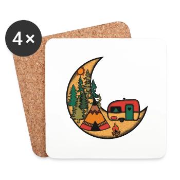 Camping Rétro Lune - Dessous de verre (lot de 4) - blanc - Devant