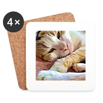 Close-up of older domestic cat laying and resting - Coasters (set of 4) - white - Front