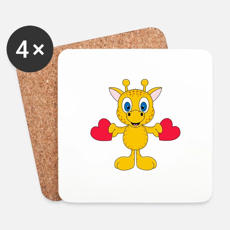 GIRAFFE - LIEBE - LOVE - TIER - TIERLIEB - KINDER - Untersetzer (4er-Set) - Weiß