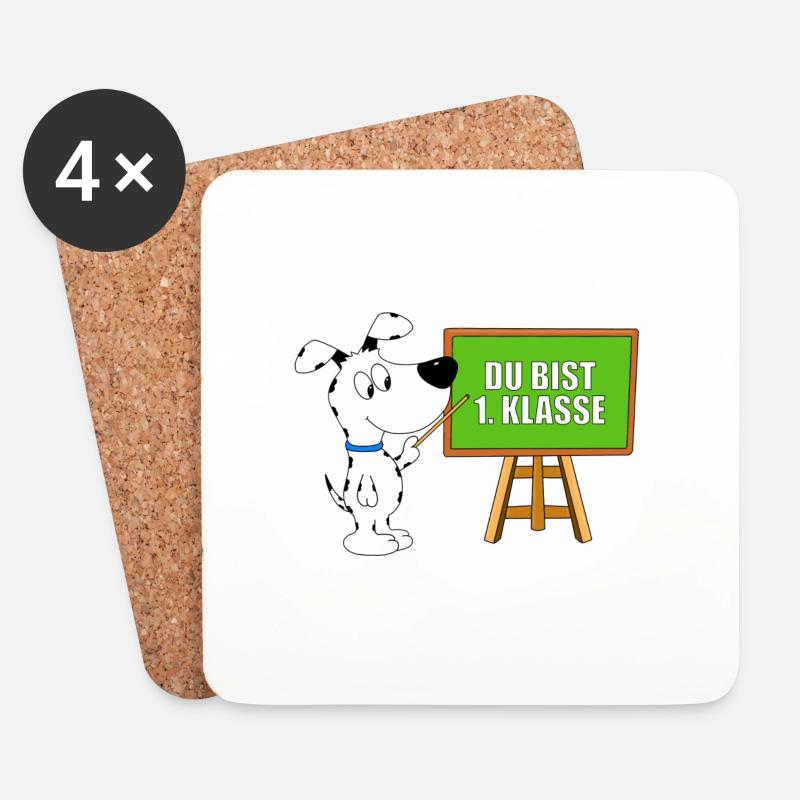 HUND - SCHULE - EINSCHULUNG - LEHRER - LEHRERIN - Untersetzer (4er-Set) - Weiß