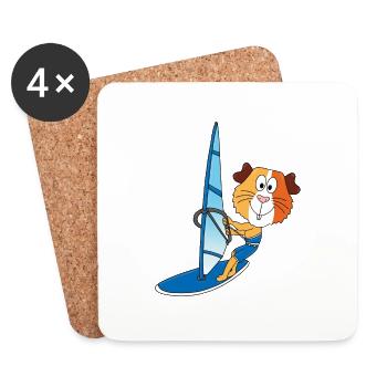 SURFER - WINDSURFER - MEERSCHWEINCHEN - TIER - Untersetzer (4er-Set) - Weiß - Vorne
