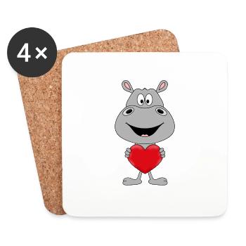 FLUSSPFERD - NILPFERD - HIPPO - HERZ - LIEBE - Untersetzer (4er-Set) - Weiß - Vorne