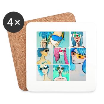 Collage de cosplay aux cheveux bleus - Dessous de verre (lot de 4) - blanc - Devant