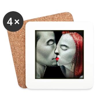 Baiser rouge - Dessous de verre (lot de 4) - blanc - Devant