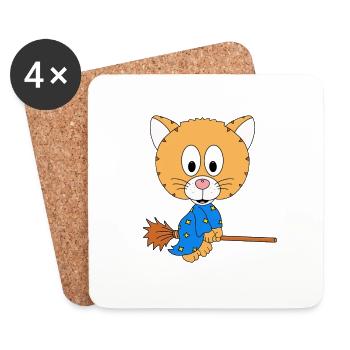 HEXE - HEXENBESEN - KATZE - TIER - KIND - BABY - Untersetzer (4er-Set) - Weiß - Vorne