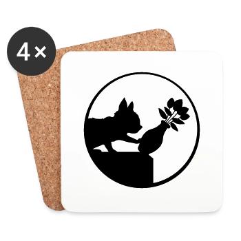 Falls down flower vase cat - Coasters (set of 4) - white - Front