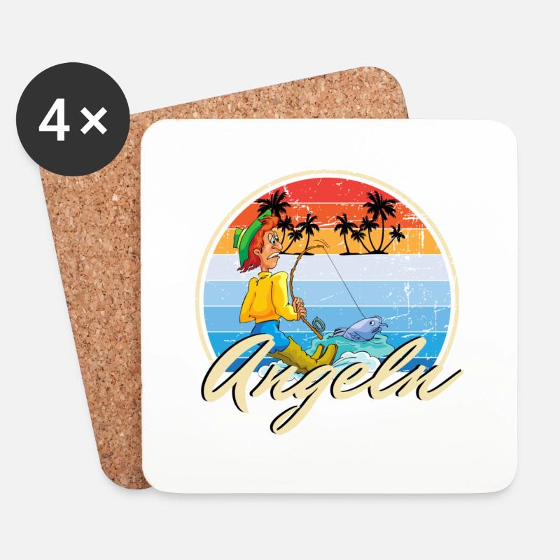 Angler Angeln witziges Motiv als Geschenk Idee - Untersetzer (4er-Set) - Weiß
