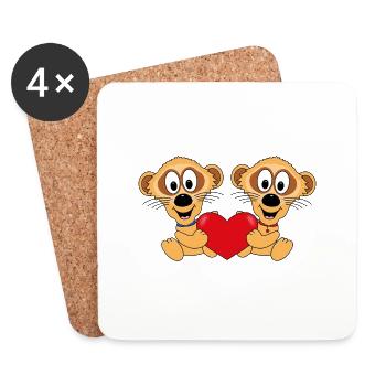 ERDMÄNNCHEN - LIEBE - TIERE - KINDER - BABY - Untersetzer (4er-Set) - Weiß - Vorne
