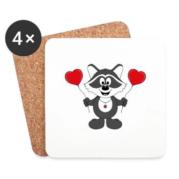 WASCHBÄR - LIEBE - TIER - KIND - BABY - Untersetzer (4er-Set) - Weiß - Vorne