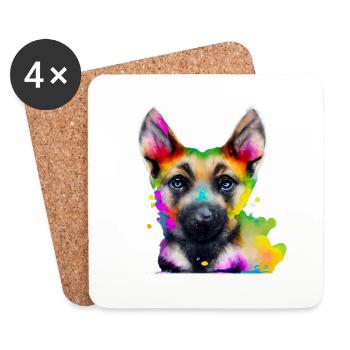 Shepherd dog in Bunt - Coasters (set of 4) - white - Front
