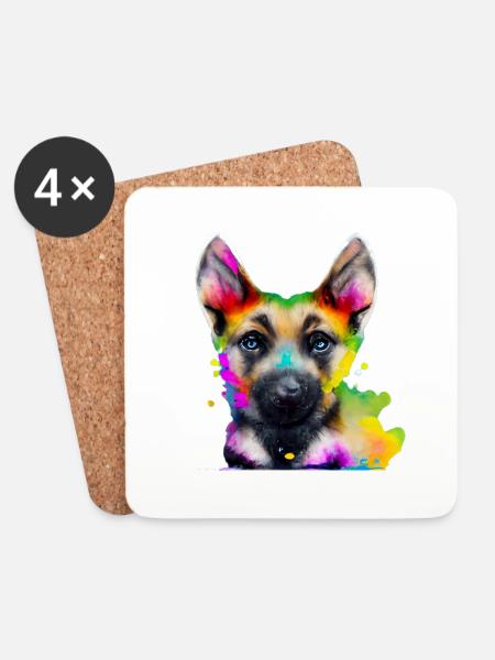 Schäferhund in Bunt - Untersetzer (4er-Set) - Weiß
