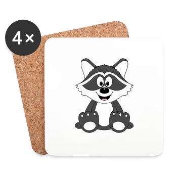 WASCHBÄR - TIER - KIND - BABY - Untersetzer (4er-Set) - Weiß - Vorne