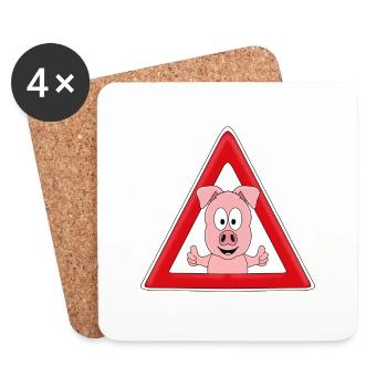ACHTUNG SCHWEIN - SAU - TIER - TIERISCH - Untersetzer (4er-Set) - Weiß - Vorne