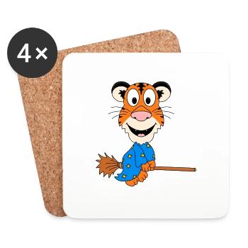 TIGER - HEXE - HEXENBESEN - TIER - KIND - BABY - Untersetzer (4er-Set) - Weiß - Vorne