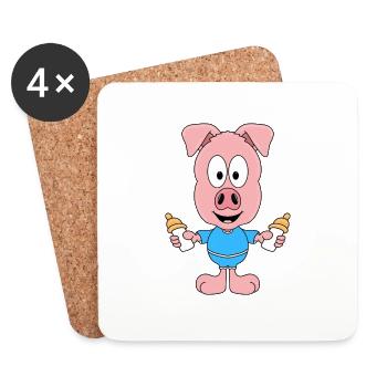 SCHWEIN - FLÄSCHCHEN - BABY - NACHWUCHS - TIERISCH - Untersetzer (4er-Set) - Weiß - Vorne