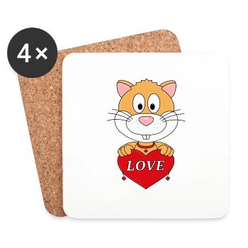 HAMSTER - LIEBE - LOVE - TIER - KIND - BABY - Untersetzer (4er-Set) - Weiß - Vorne