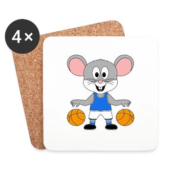 BASKETBALL - MAUS - SPORT - TIER - KIND - BABY - Untersetzer (4er-Set) - Weiß - Vorne